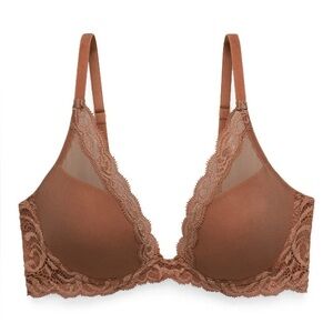 NATORI Feathers Plunge T-Shirt Bra in Cinnamon Brown - Size  32D - NWT